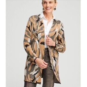 Chico's Lurex Abstract Print Open Cardigan Size 3 (XL) shimmer beige black